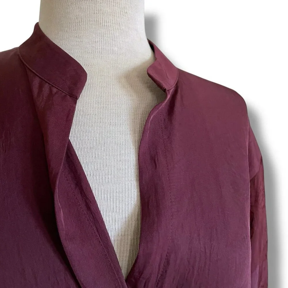 Vince Womens Midi Dress Sz Small Merlot Red Silk Jacquard Minimalist Blouson - Picture 8 of 12